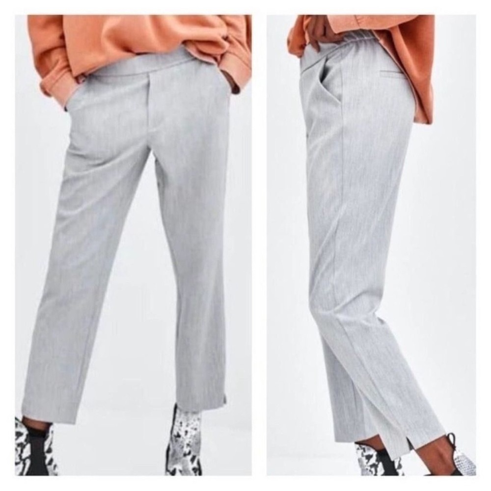 Zara EUC Pull On Suit Office Pants Side Split Size XS Gray Elastic Waist Stretch